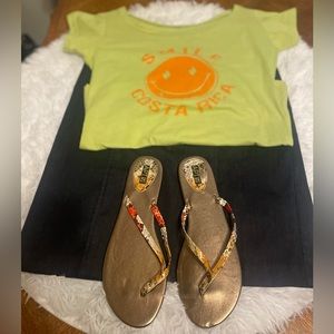 4 item Bundle Box NWT Green & Orange Costa Rica Tee denim skirt, orange duster